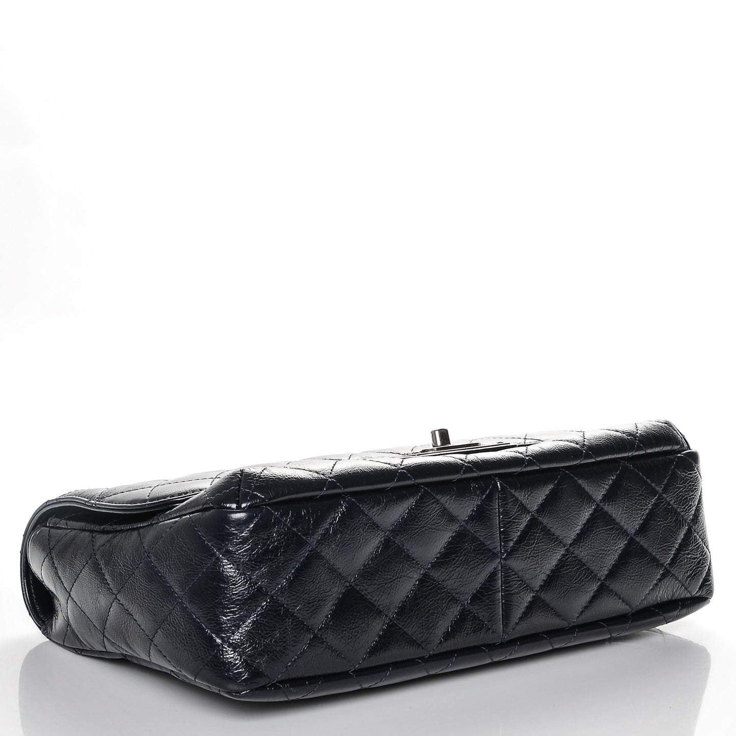 Crinkled Patent Jumbo Flap Dark Navy