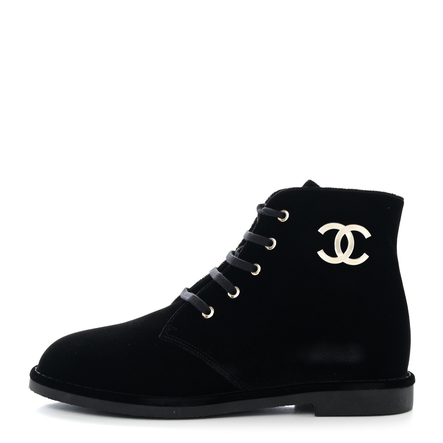 Chanel Velvet CC Lace Up Boots 40.5 Black 1 of 9