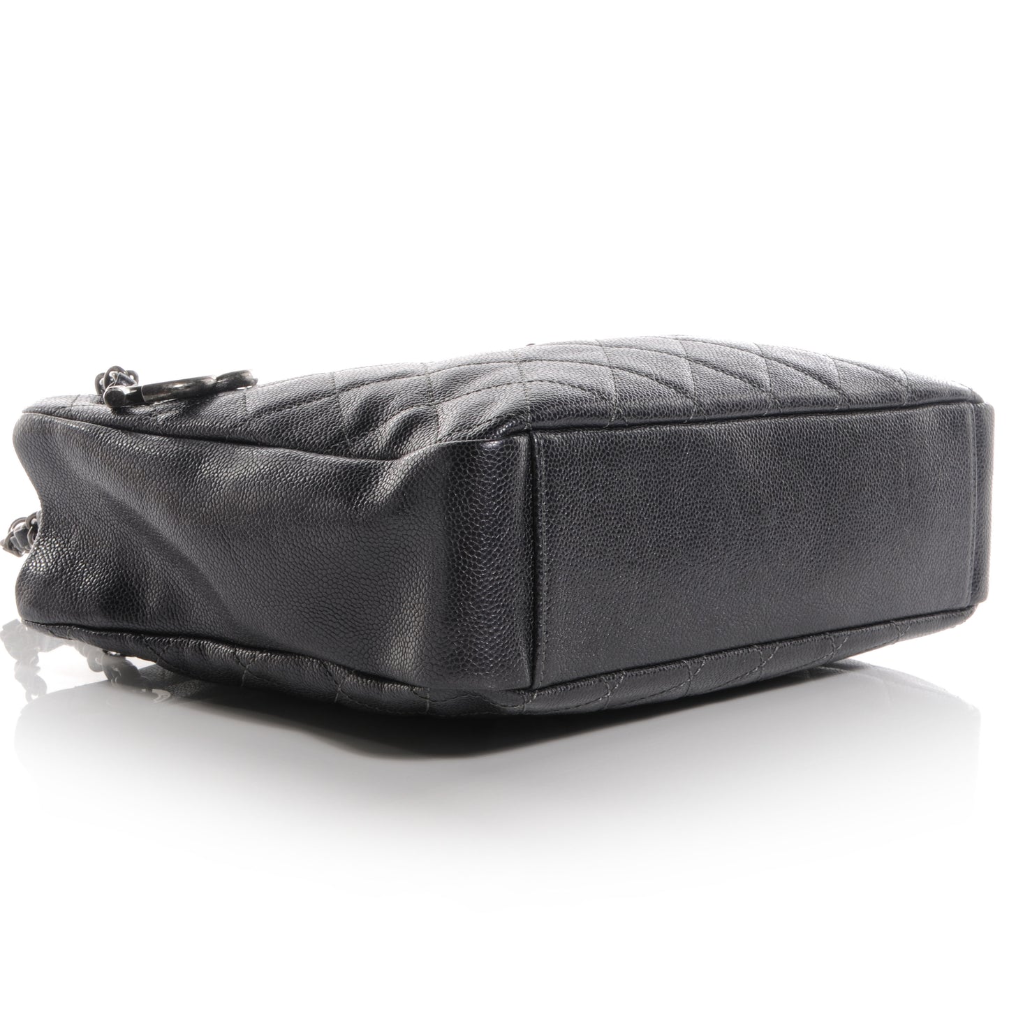Iridescent Caviar Small Zip Shopping Tote Argent Dark Silver