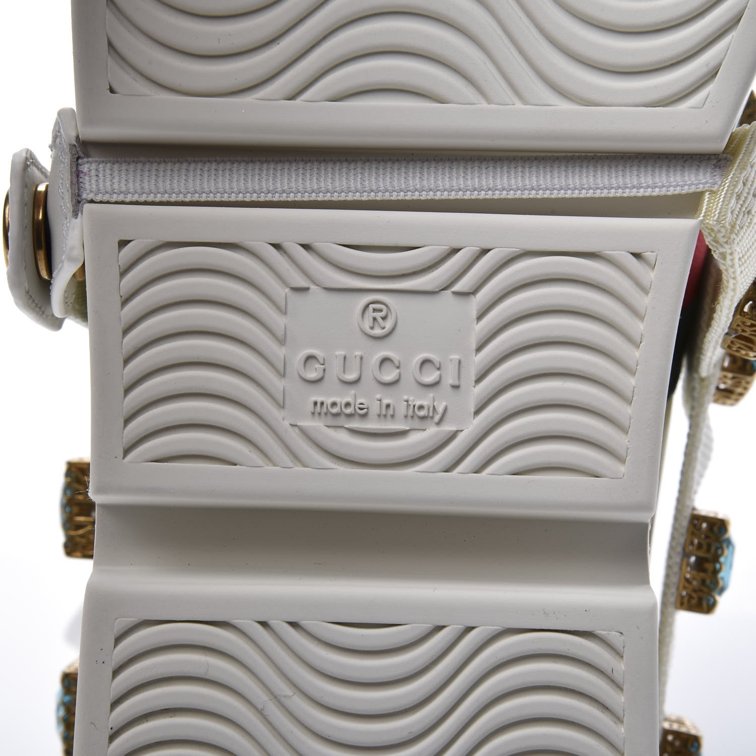 Gucci Calfskin Removable Crystals Bee Embroidered Ace Platform Sneakers 36 White 9 of 11