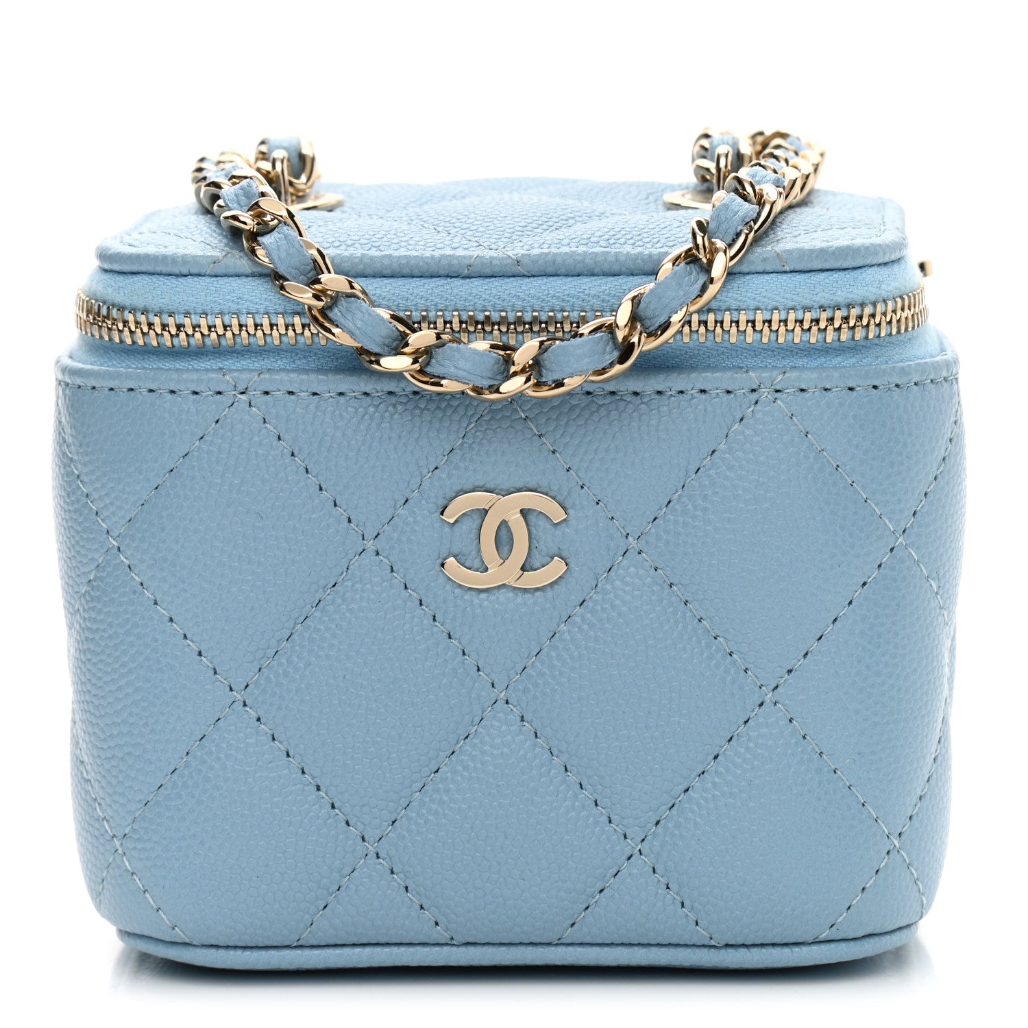 Chanel Caviar Quilted Mini Vanity Case With Chain Light Blue 1 of 13