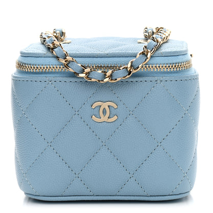 Chanel Caviar Quilted Mini Vanity Case With Chain Light Blue 1 of 13