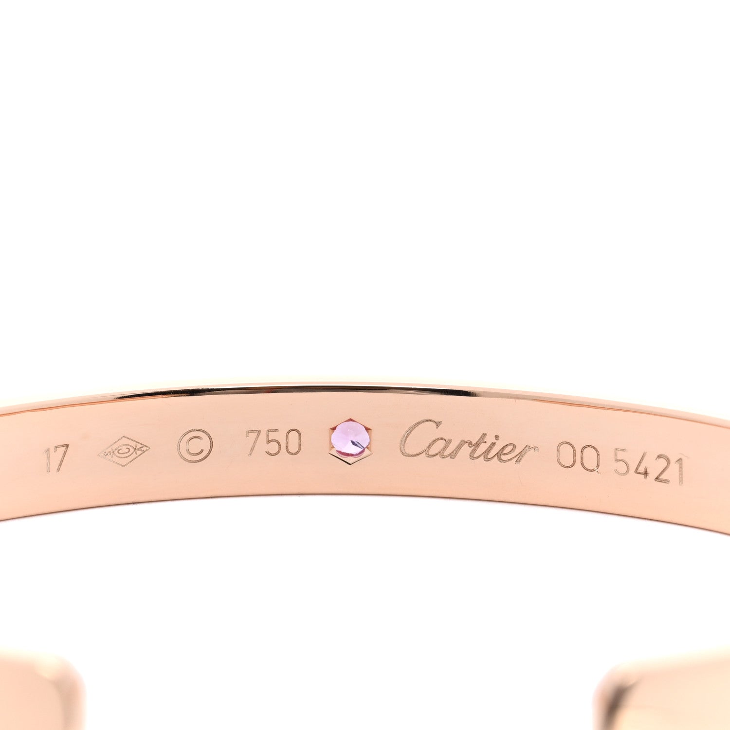 Cartier 18K Pink Gold Pink Sapphire LOVE Cuff Bracelet 17 3 of 4