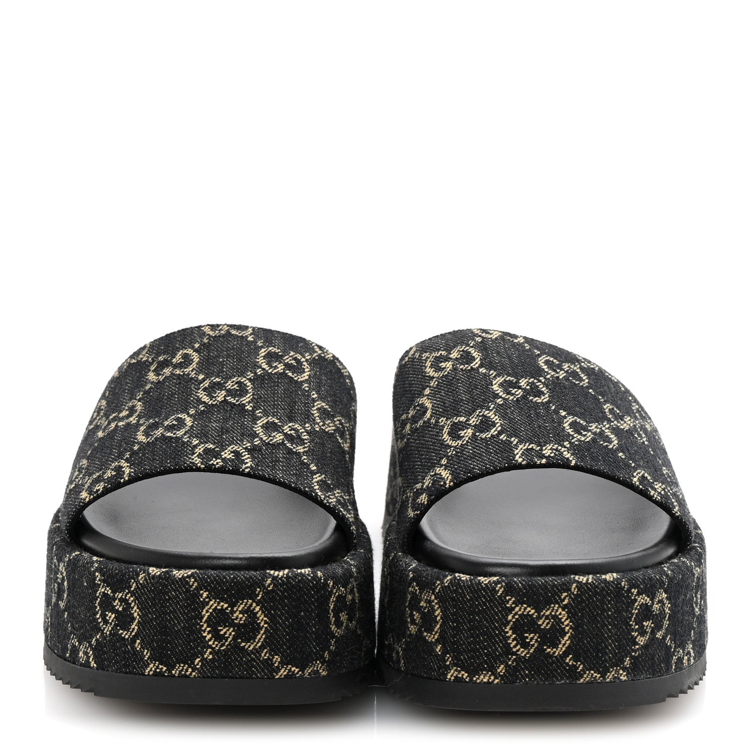 Gucci Jacquard Black Denim GG Monogram Angelina Platform 55mm Slide Sandals 36.5 Black Ivory 3 of 10