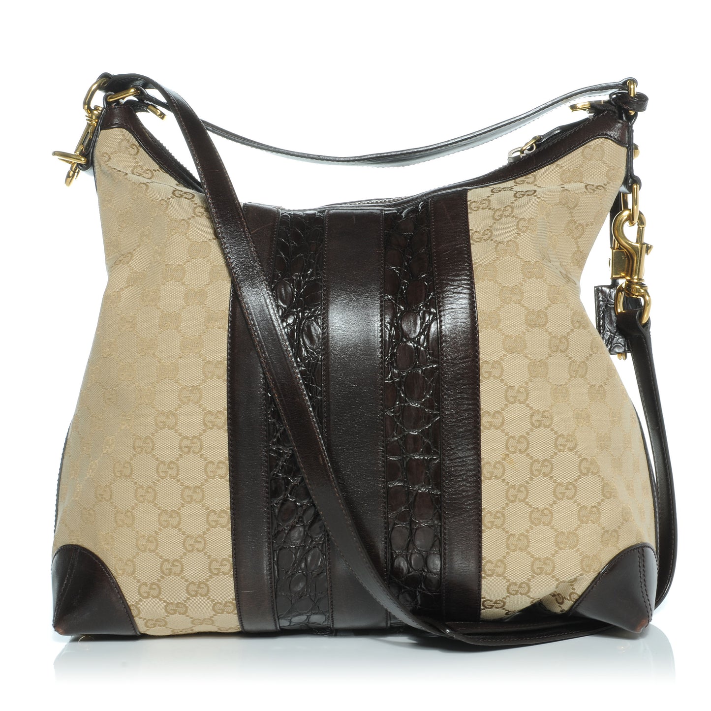 Monogram Crocodile Web Medium Secret Hobo Dark Brown