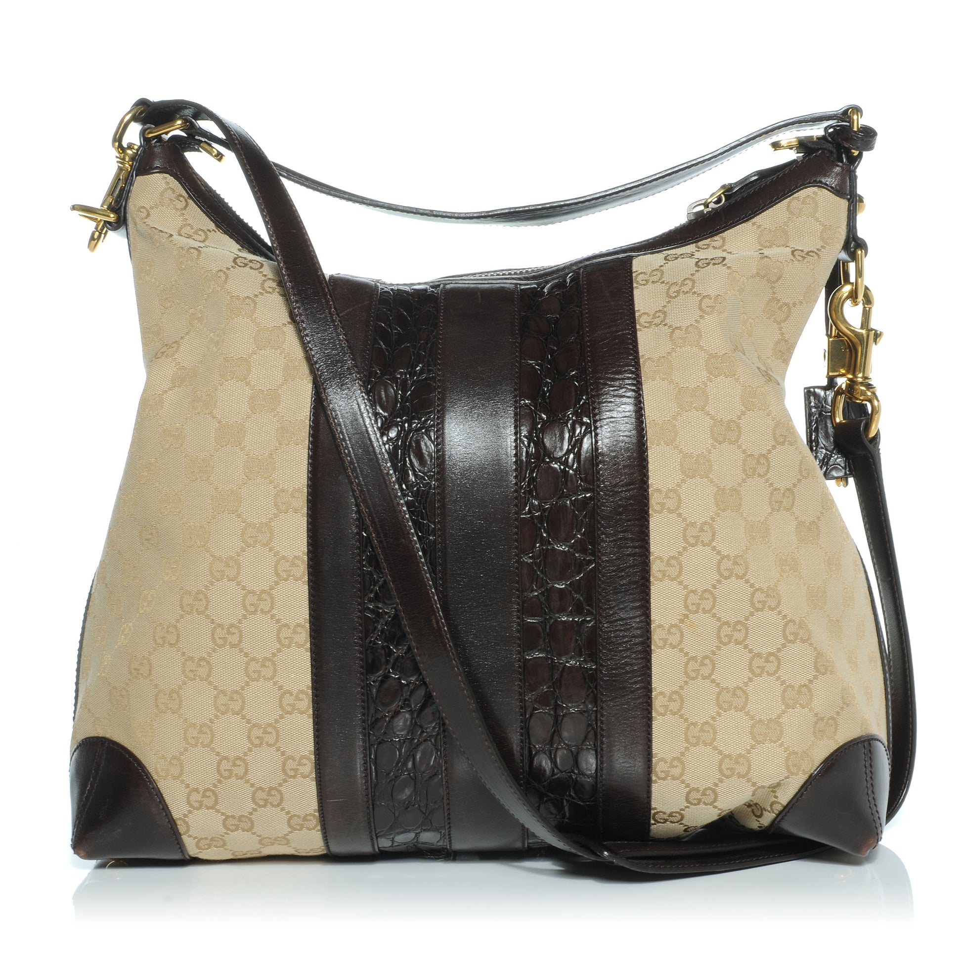 Gucci Monogram Crocodile Web Medium Secret Hobo Dark Brown 1 of 8