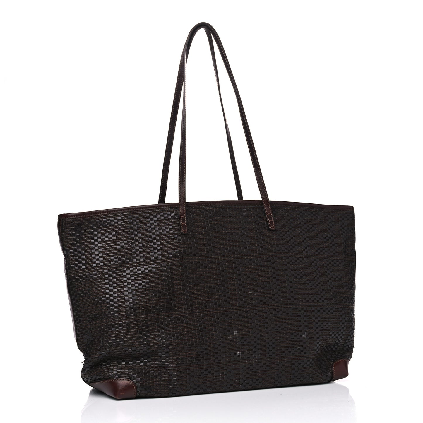 Calfskin FF Woven Medium Roll Tote Moro