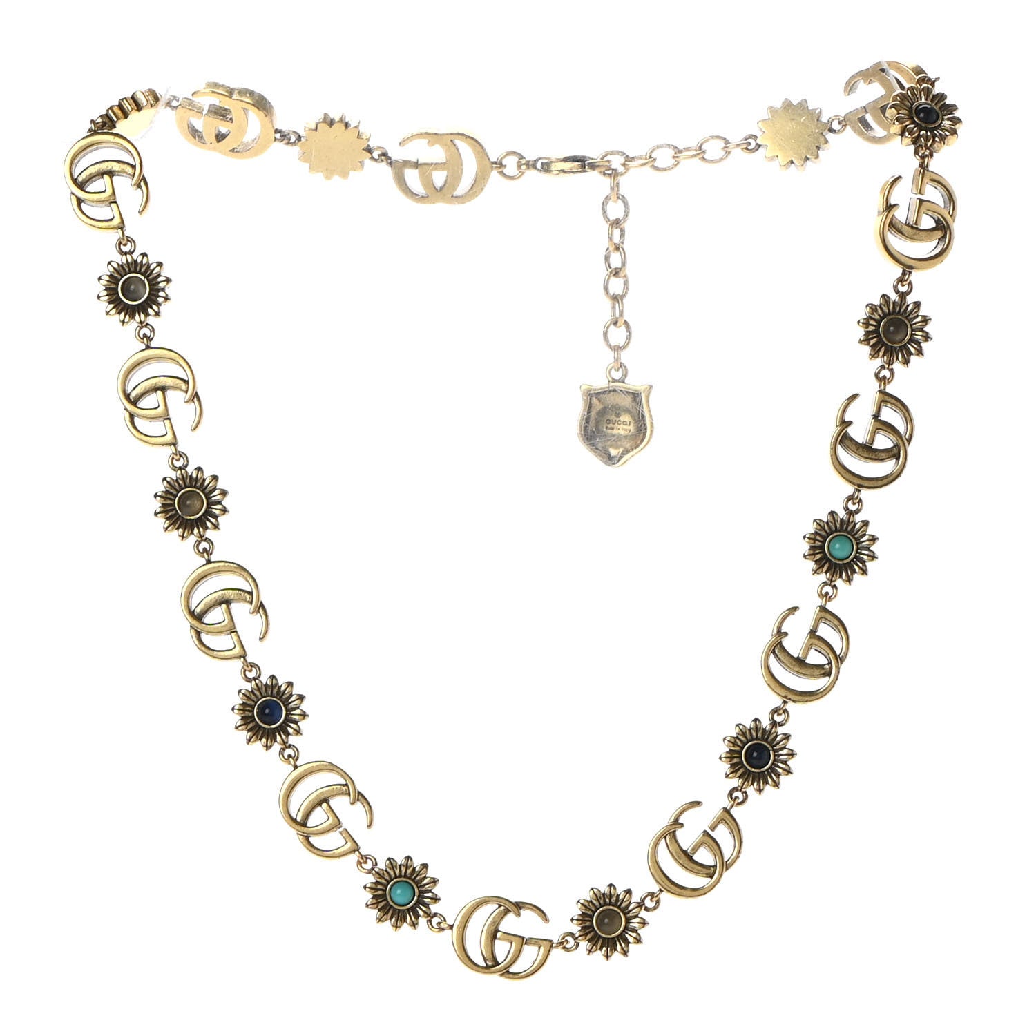Gucci Metal Crystal Flower Feline Head Choker Aged Gold Multicolor 3 of 7