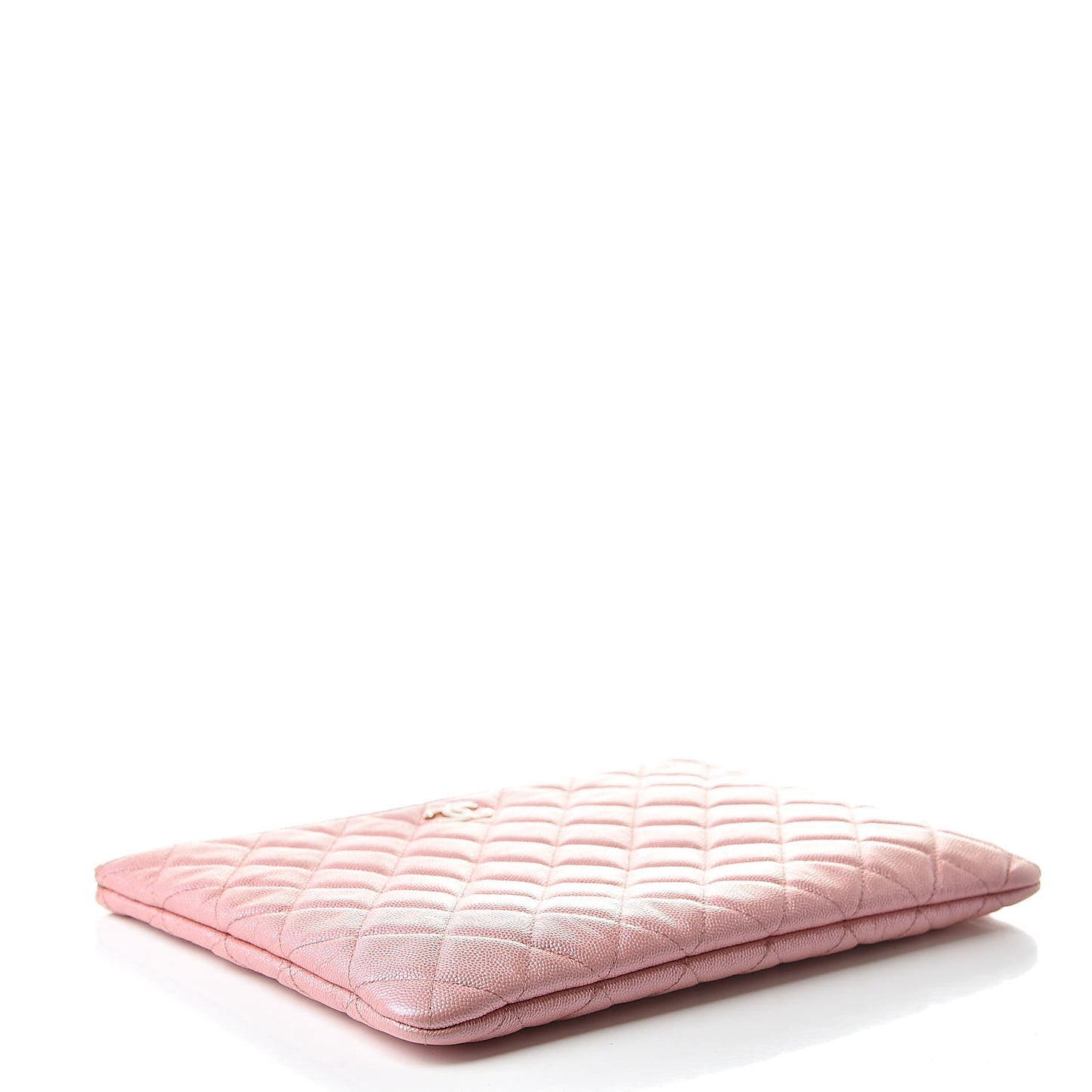 Iridescent Caviar Quilted Medium Cosmetic Case Rose Pink