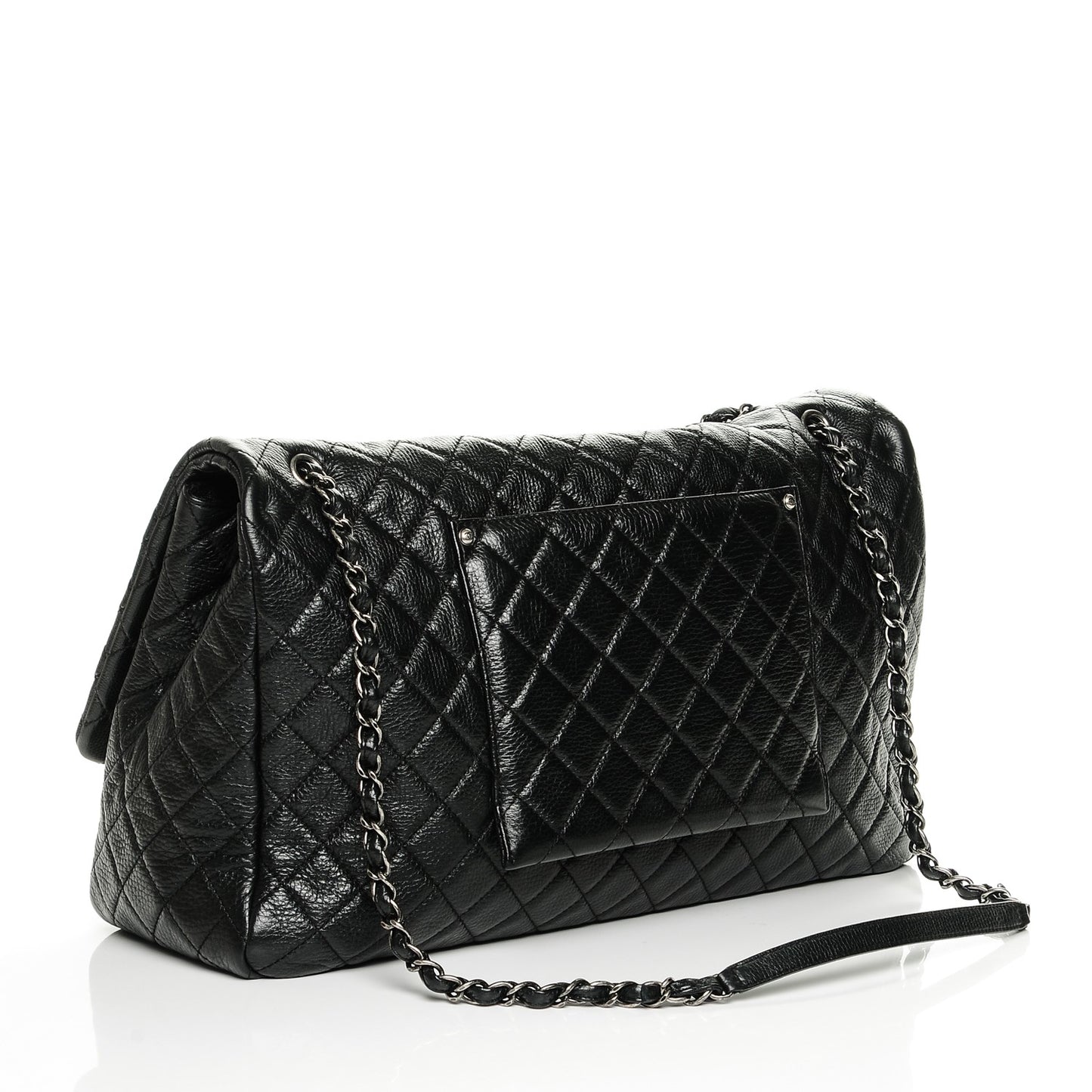 Calfskin Quilted XXL Travel Flap Bag Black