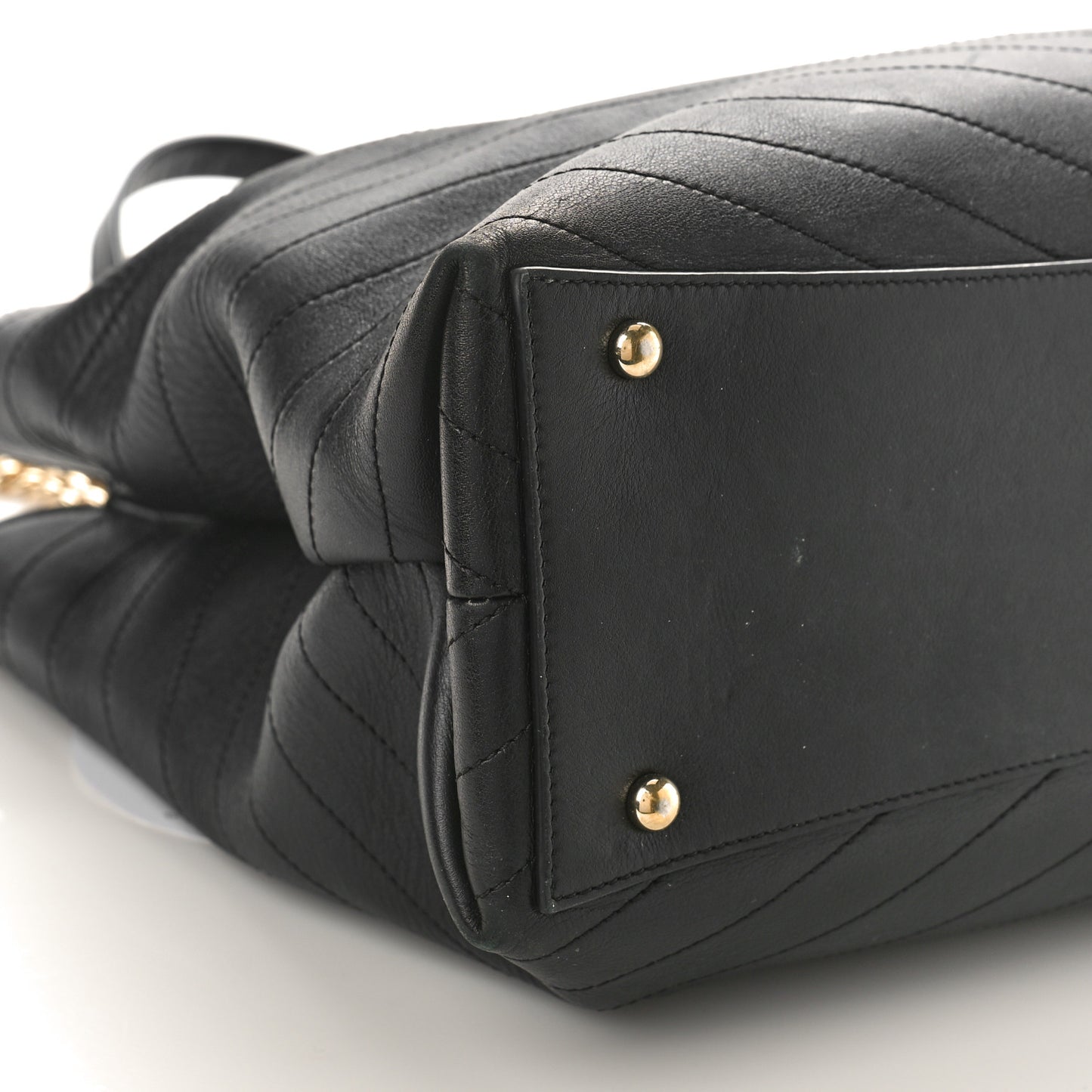 Calfskin Chevron Quilted Large Shopping Tote Black