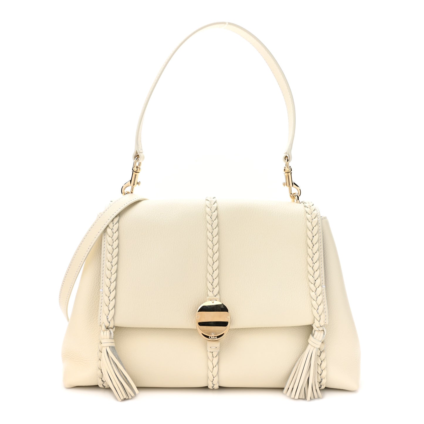 Grained Calfskin Medium Penelope Shoulder Bag White