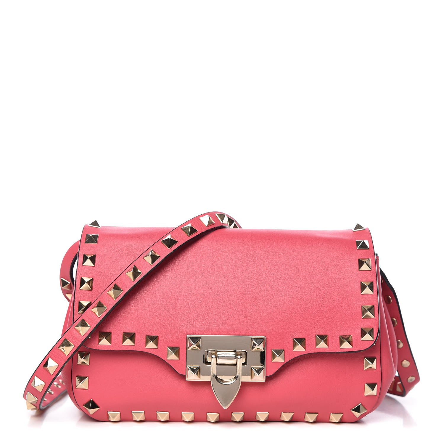 Valentino Garavani Vitello Mini Rockstud Flap Saddle Crossbody Bag Deep Rose 1 of 12