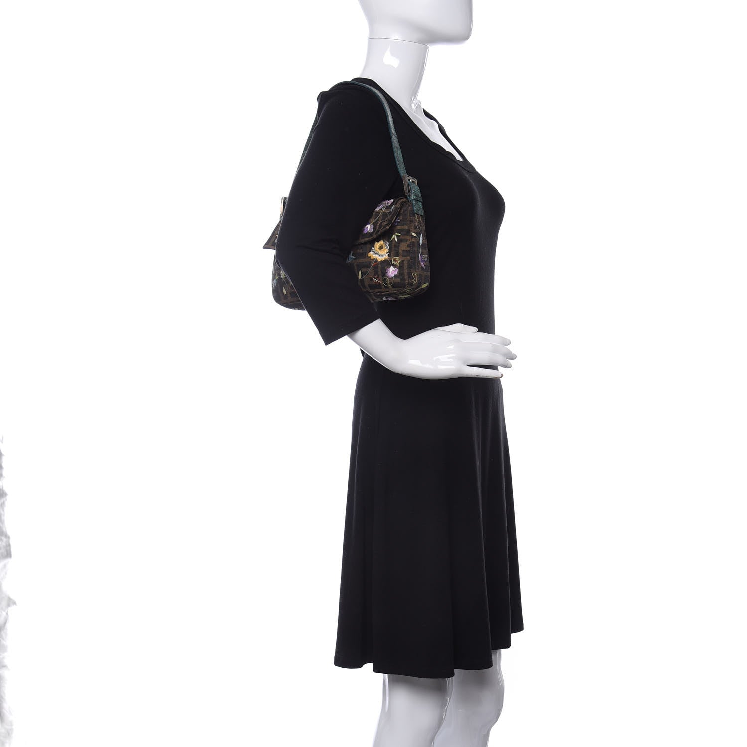 Fendi Lizard Zucca Floral Embroidered Baguette Tobacco Multicolor 2 of 9