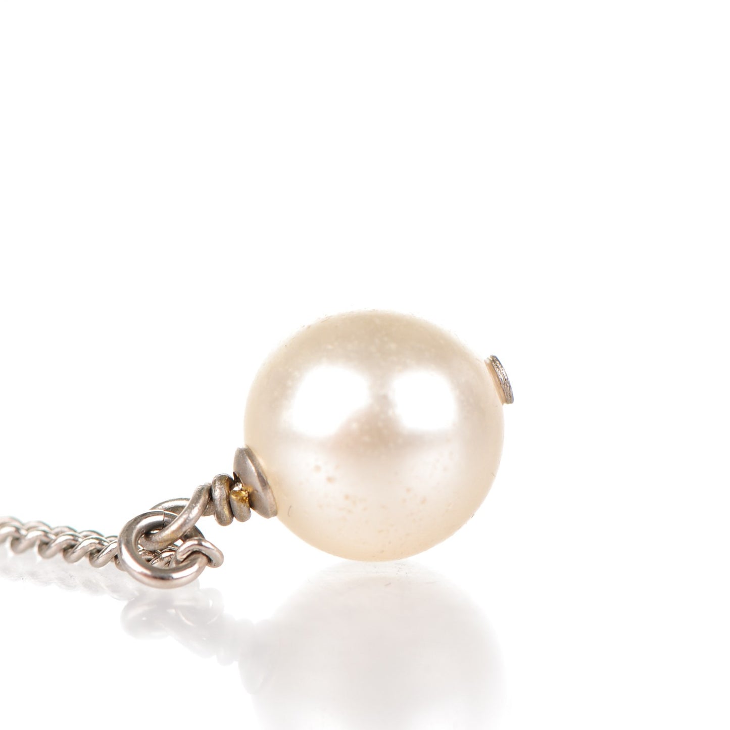 Baguette Crystal Pearl CC Necklace Silver