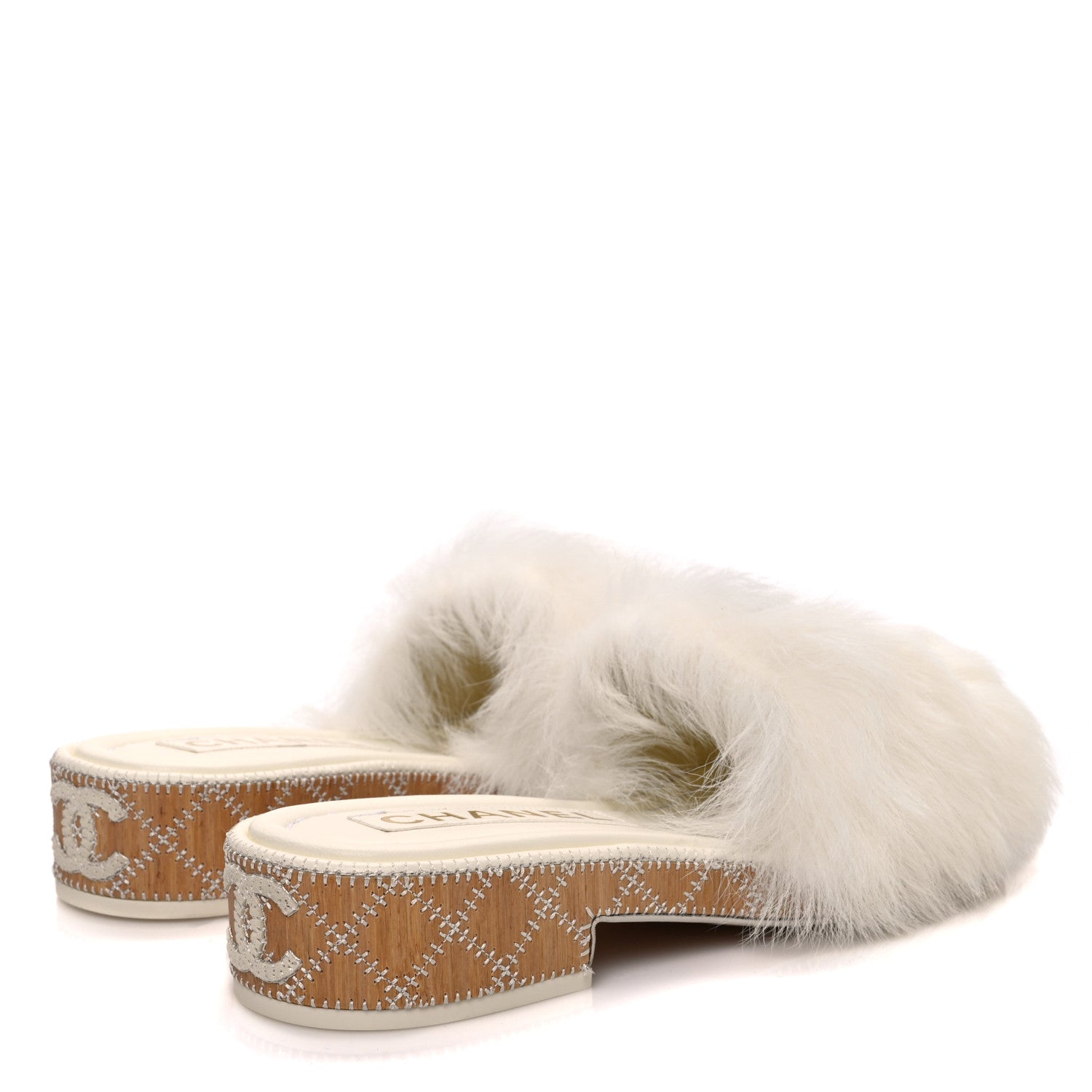 Chanel Shearling Lambskin CC Mules Sandal 38 White Black 5 of 10