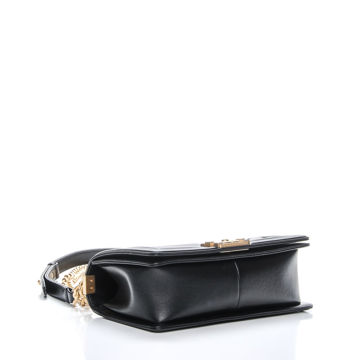 Calfskin Chevron Quilted Medium Boy Flap Black