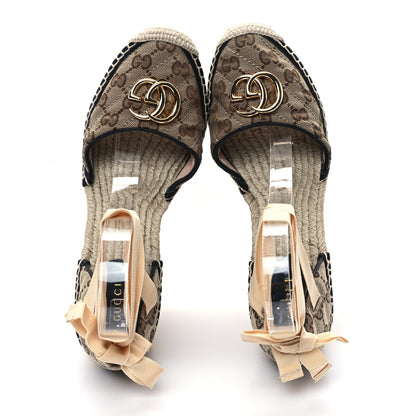 Gucci Monogram Matelasse GG Marmont Ankle Wrap Platform 35/120mm Espadrille Wedges 39.5 Beige Ebony Black Sand Storm 2 of 10