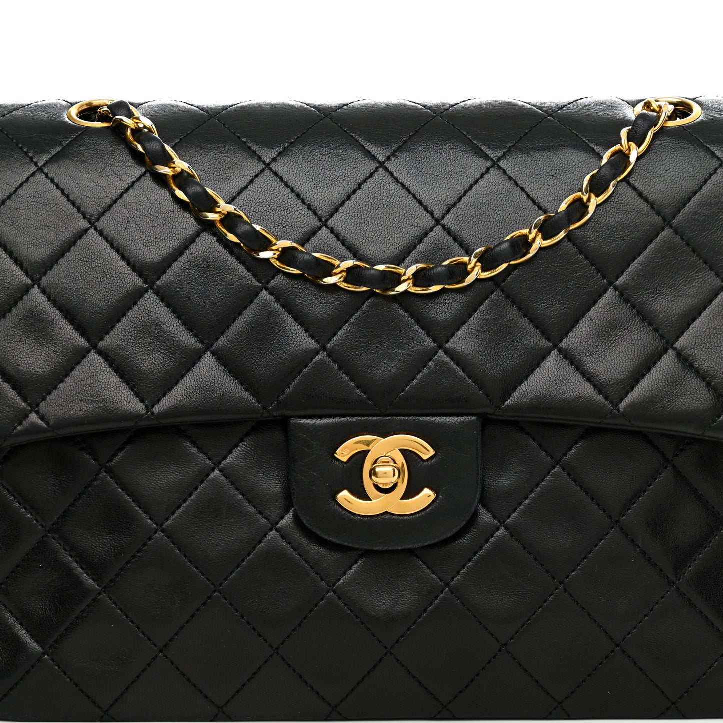 Lambskin Quilted Medium Double Flap Black