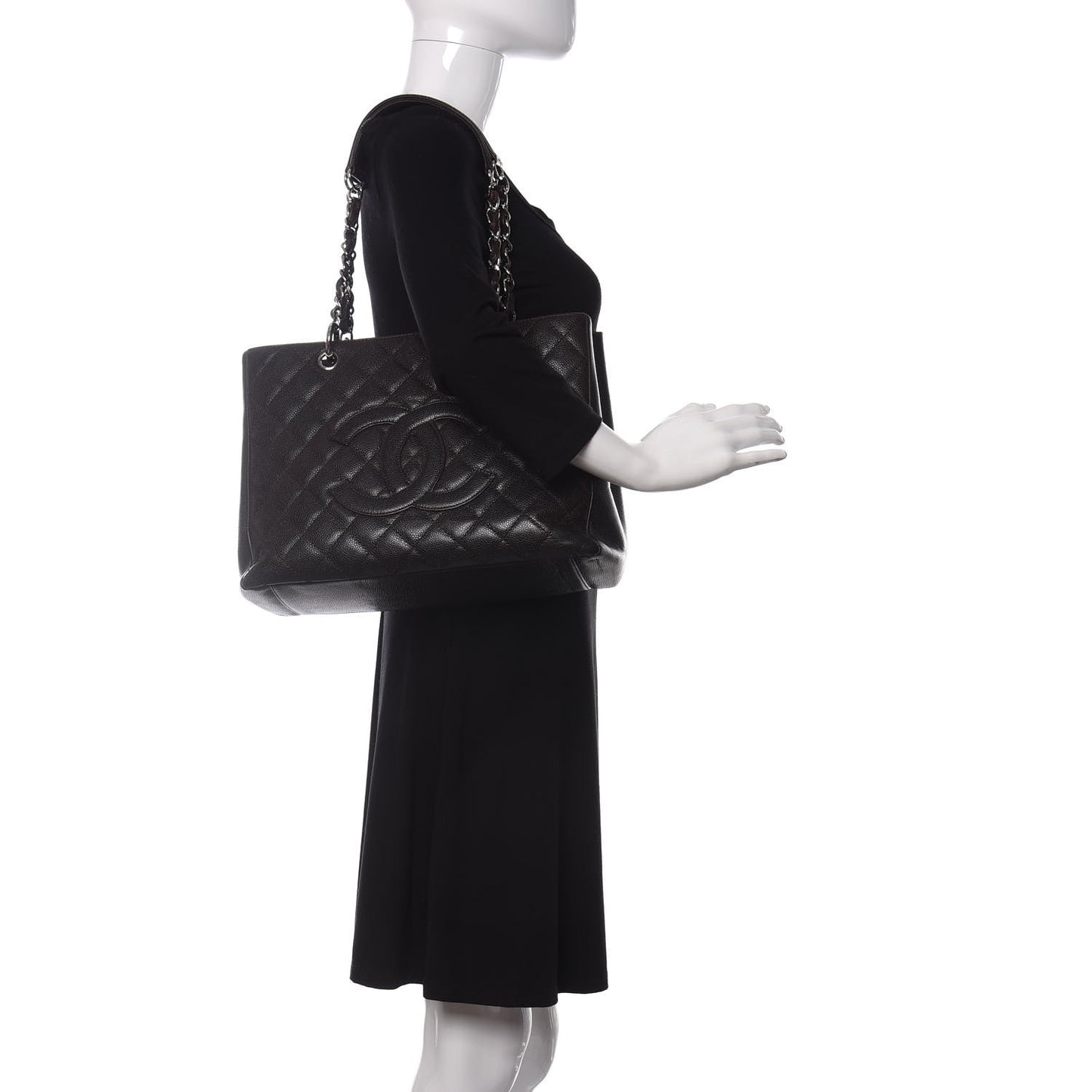 Caviar Quilted Grand Shopping Tote GST Dark Brown