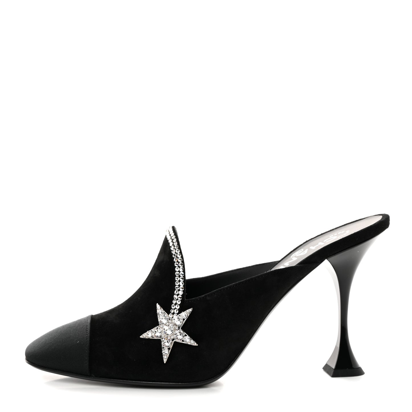 Suede Grosgrain Crystal Star Mules 40 Black