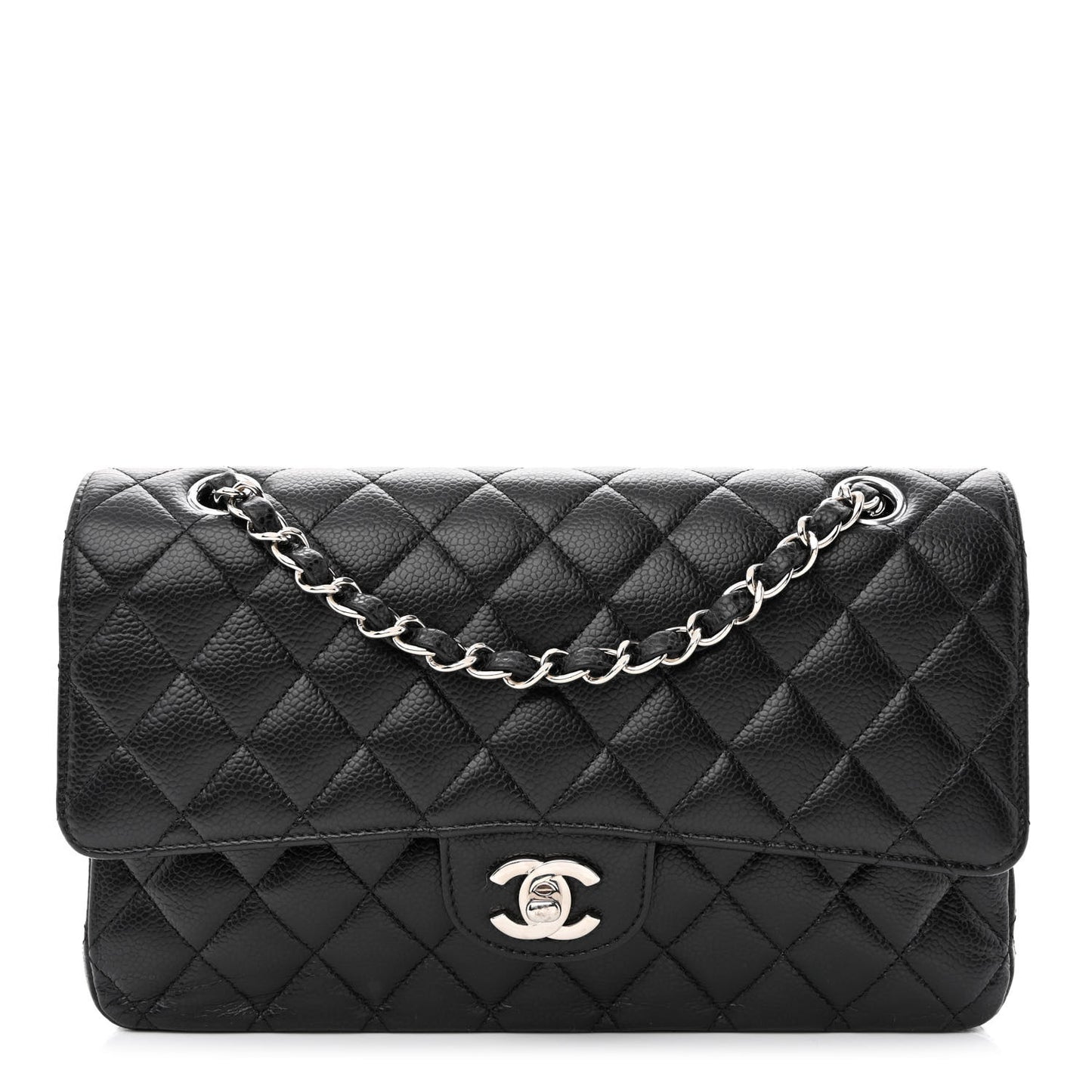 Caviar Quilted Medium Double Flap Black