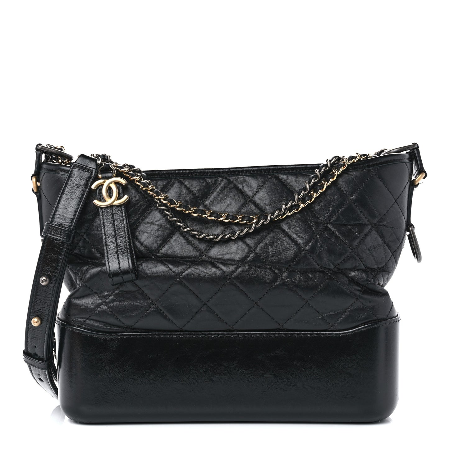 Aged Calfskin Quilted Medium Gabrielle Hobo Black