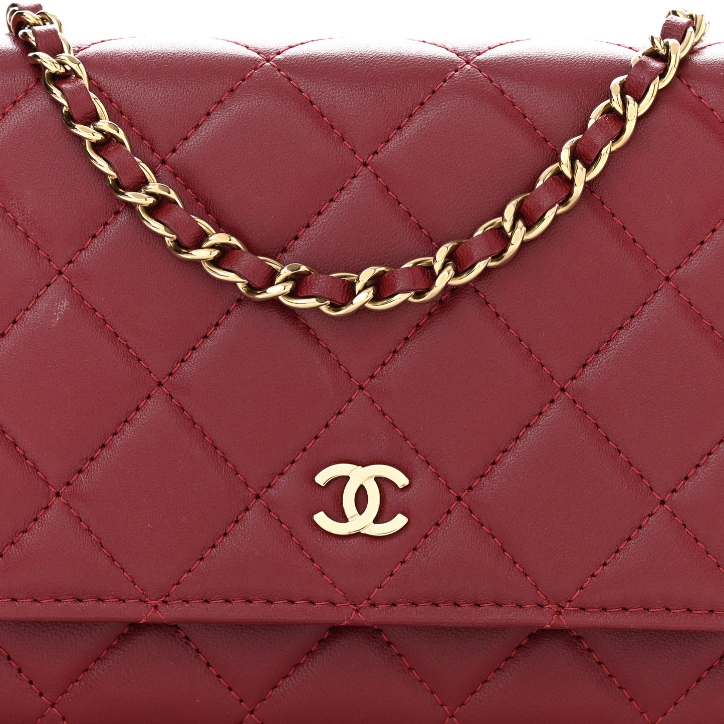 Lambskin Quilted Wallet On Chain WOC Burgundy