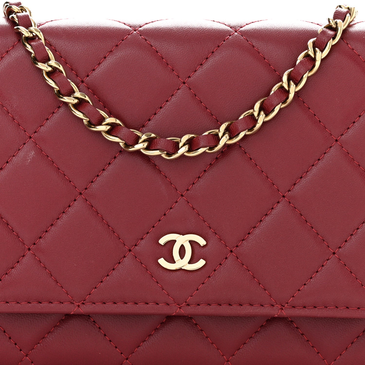 Chanel Lambskin Quilted Wallet On Chain WOC Burgundy 9 of 12