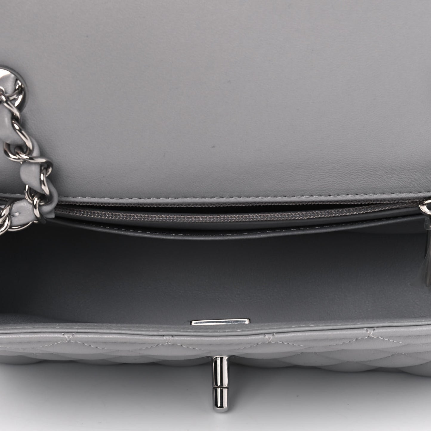 Lambskin Quilted Mini Rectangular Flap Grey
