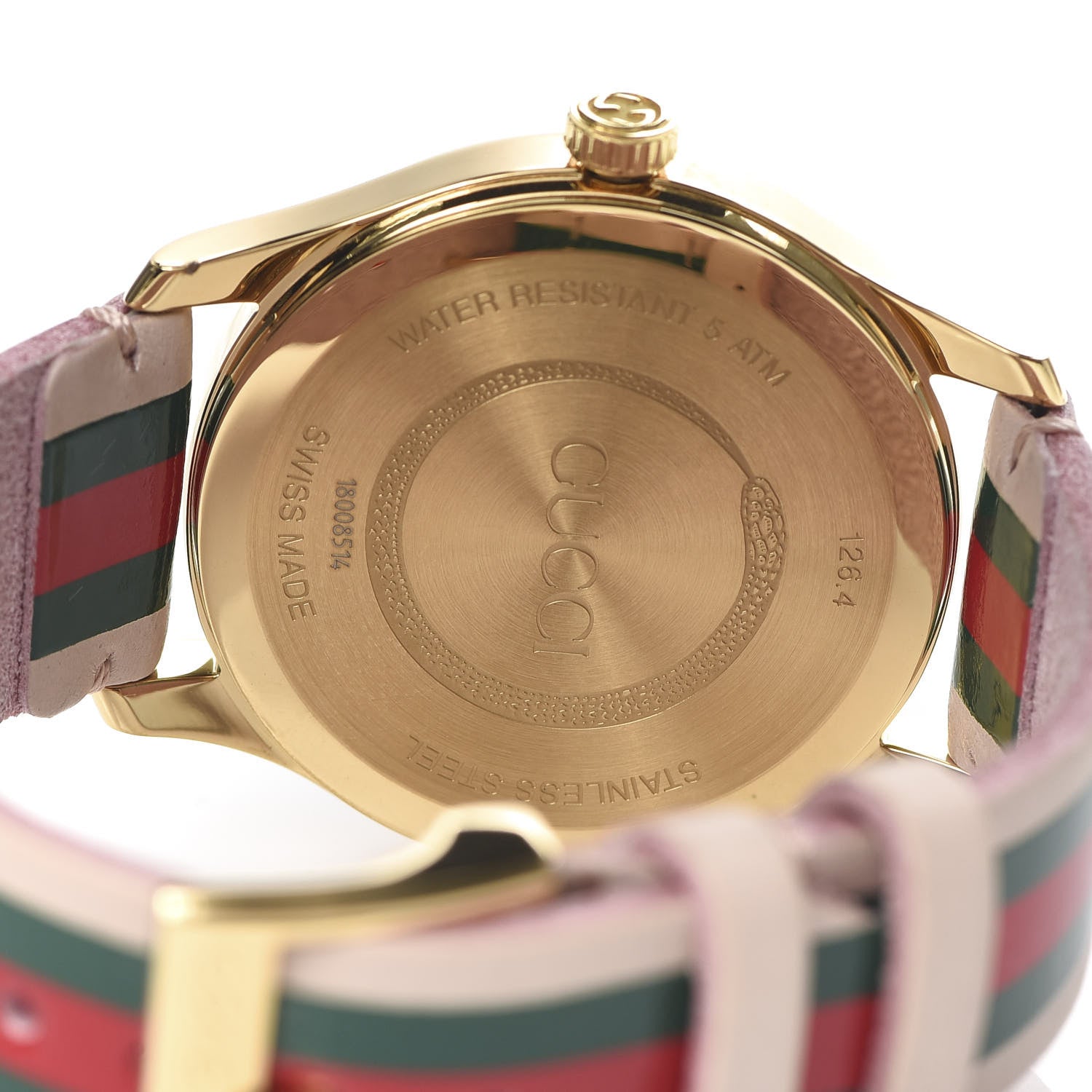 Gucci Stainless Steel Calfskin 38mm G-Timeless Stripe Web Quartz Watch Pink 5 of 6