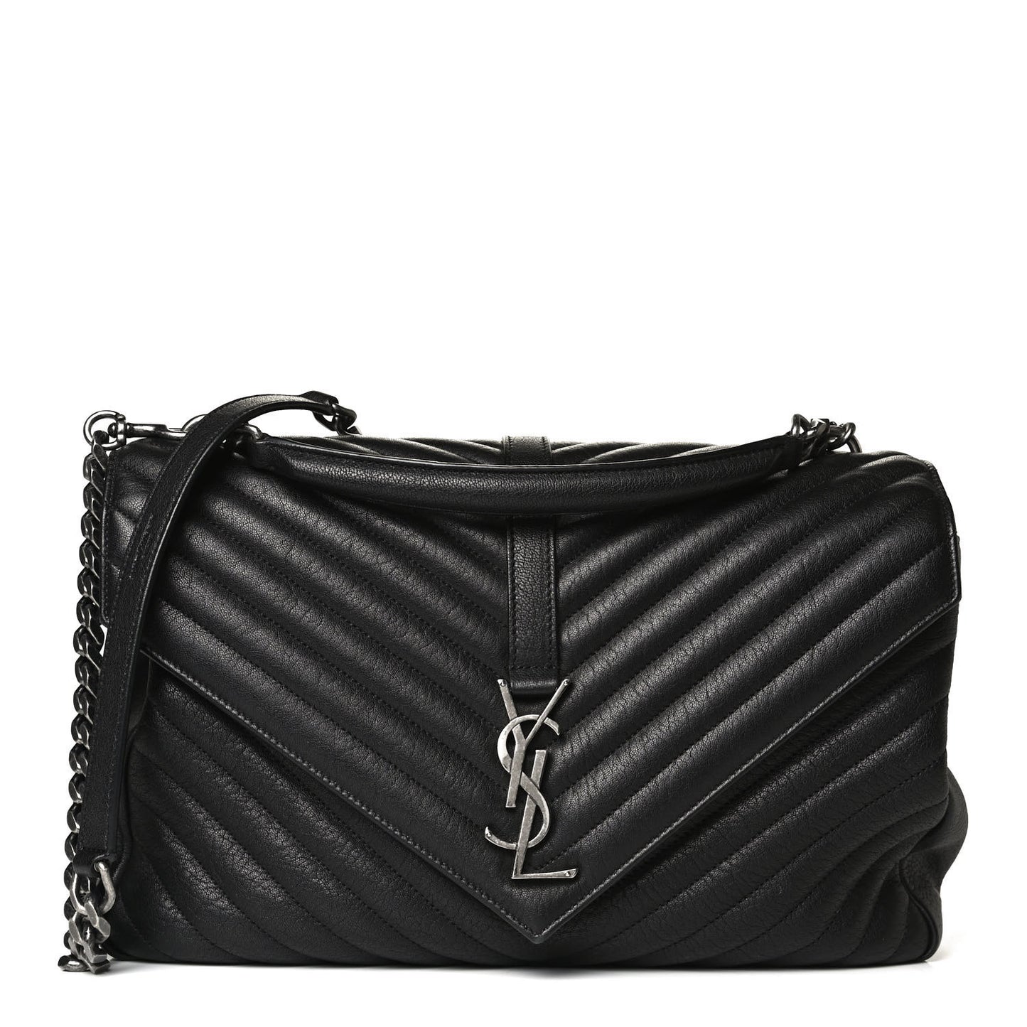 Sheepskin Matelasse Chevron Monogram Large College Satchel Black