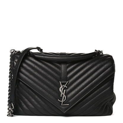 Saint Laurent Sheepskin Matelasse Chevron Monogram Large College Satchel Black 1 of 25