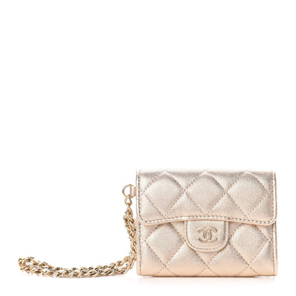 Chanel Metallic Lambskin Quilted Flap Card Holder Chain Wristlet Gold 1 of 7