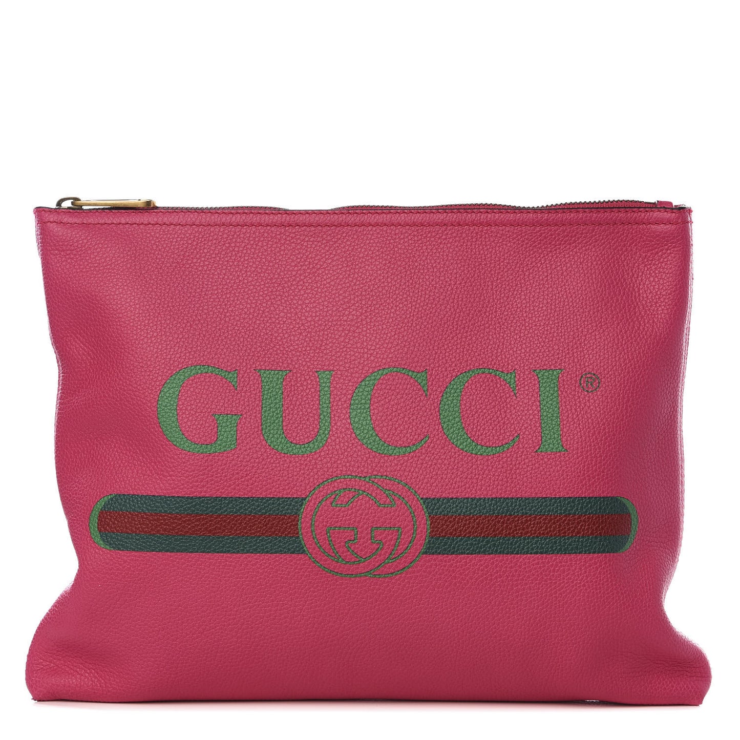 Pebbled Calfskin Medium Logo Portfolio Clutch Box Pink Green
