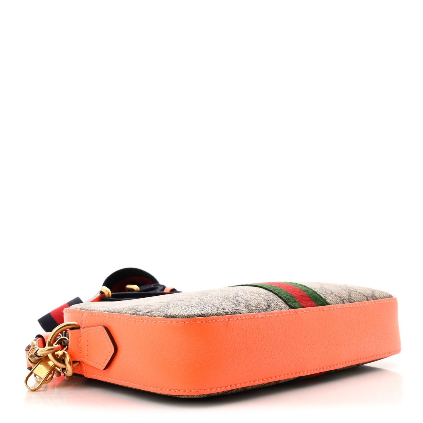 GG Supreme Monogram Textured Dollar Calfskin Web Ophidia Wristlet Shoulder Bag Beige Ebony Orange