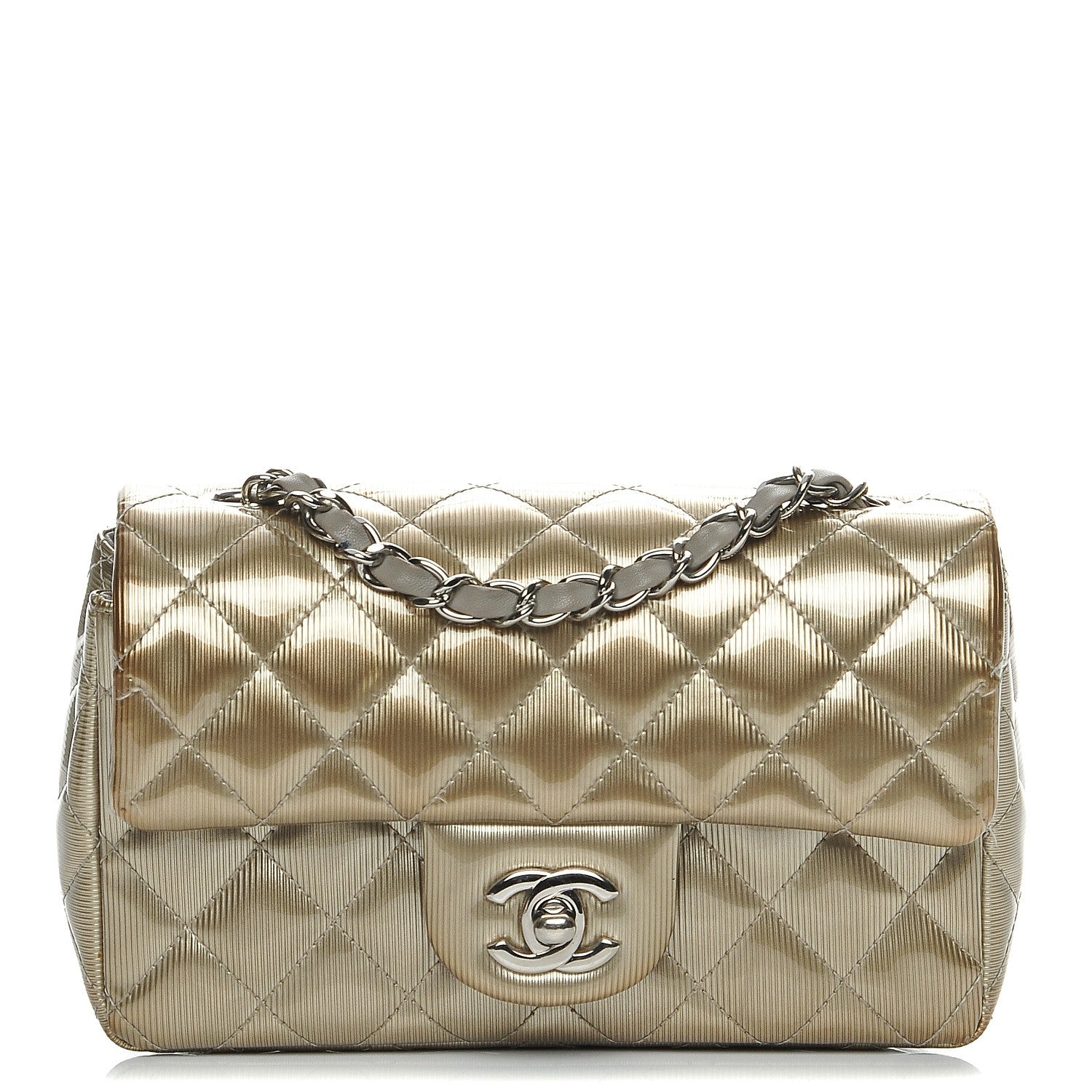 Chanel Striated Patent Quilted Mini Rectangular Flap Gold 1 of 7
