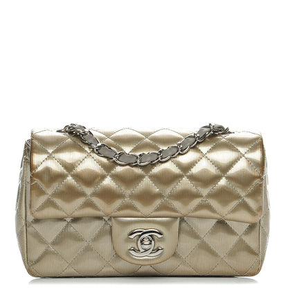 Chanel Striated Patent Quilted Mini Rectangular Flap Gold 1 of 7
