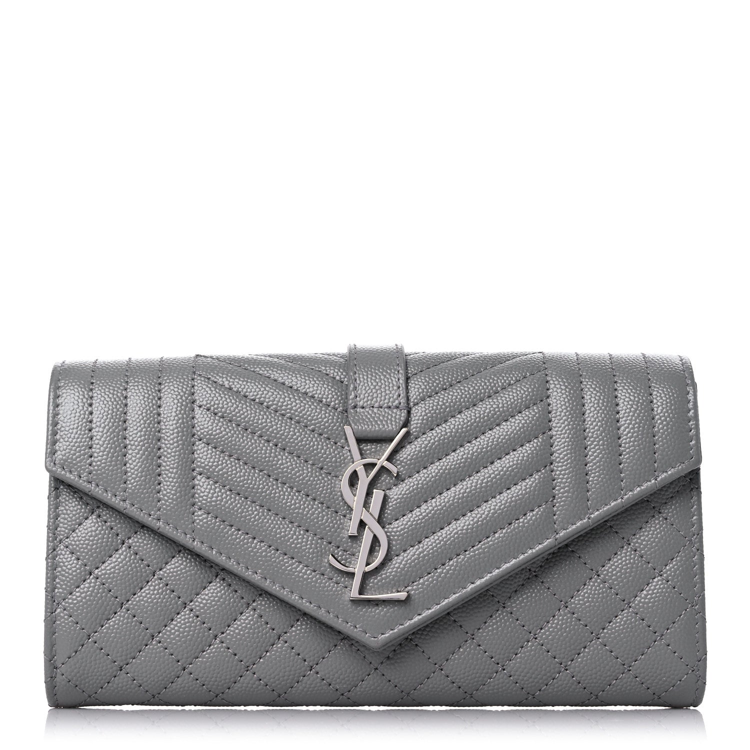 Saint Laurent Grain De Poudre Mixed Matelasse Triquilt Large Monogram Wallet Stone 1 of 8