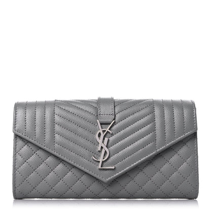 Saint Laurent Grain De Poudre Mixed Matelasse Triquilt Large Monogram Wallet Stone 1 of 8