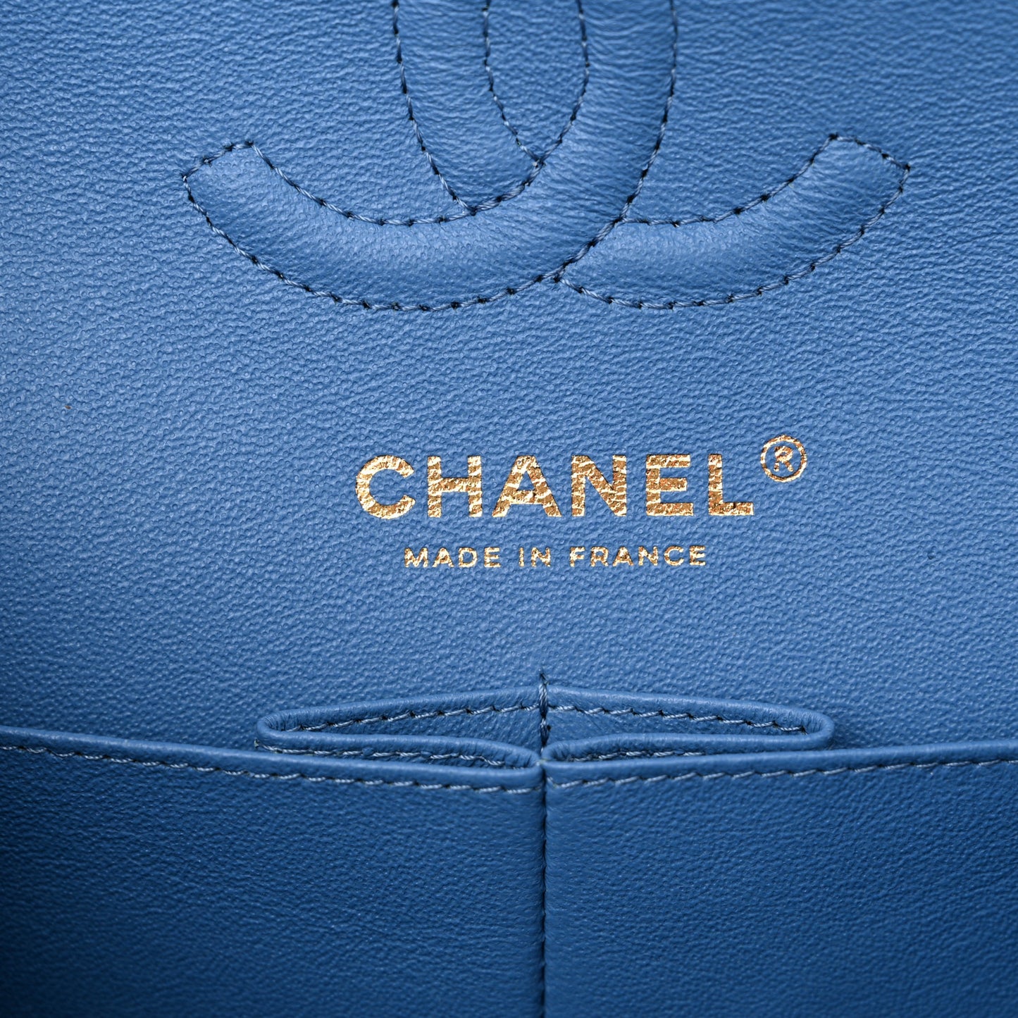 Caviar Flat Chevron Quilted Small Double Flap Blue