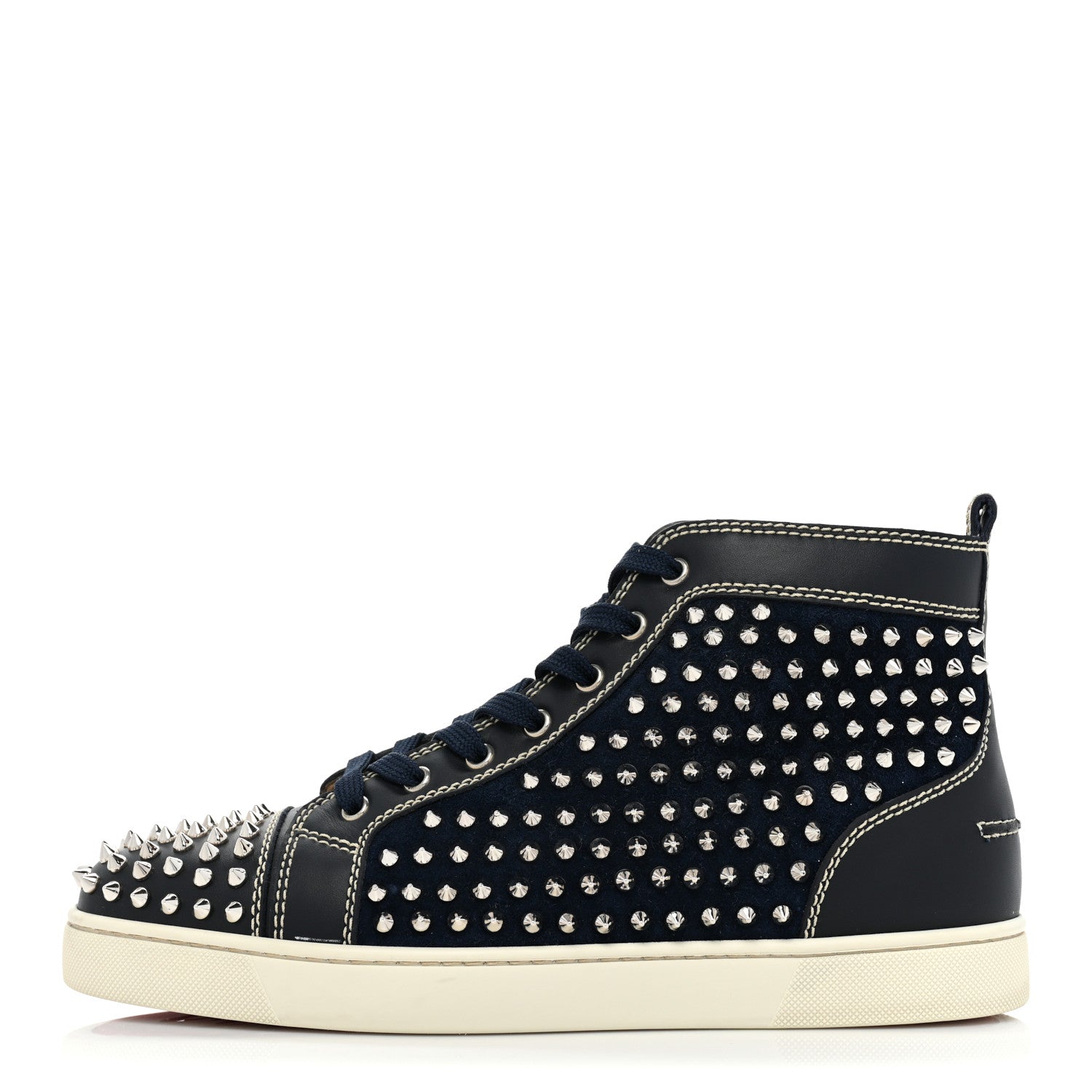 Christian Louboutin Calfskin Mens Louis Spikes Flat Sneakers 44 Navy Black 1 of 14
