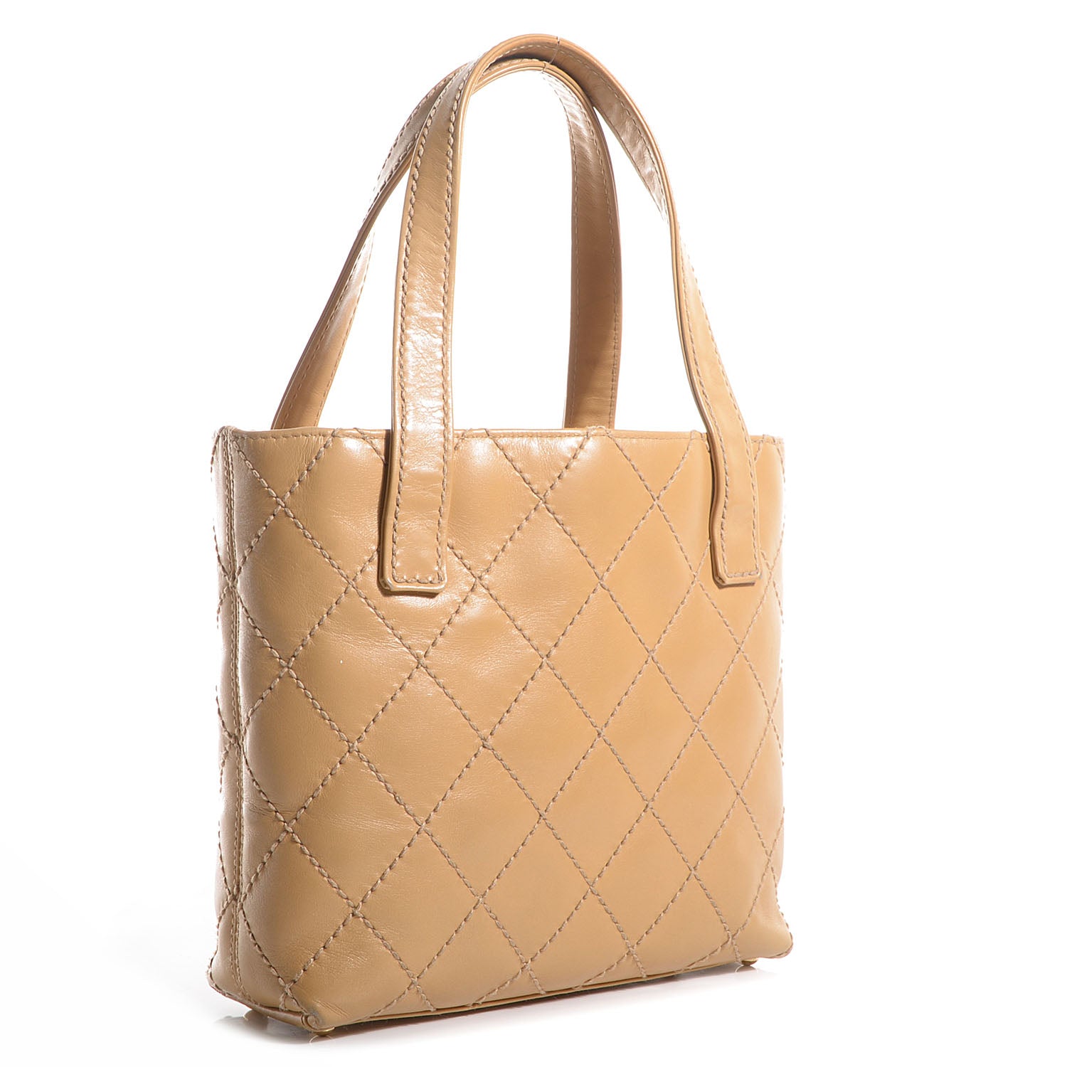 Chanel Calfskin Quilted Surpique Stitch Small Tote Beige 3 of 9