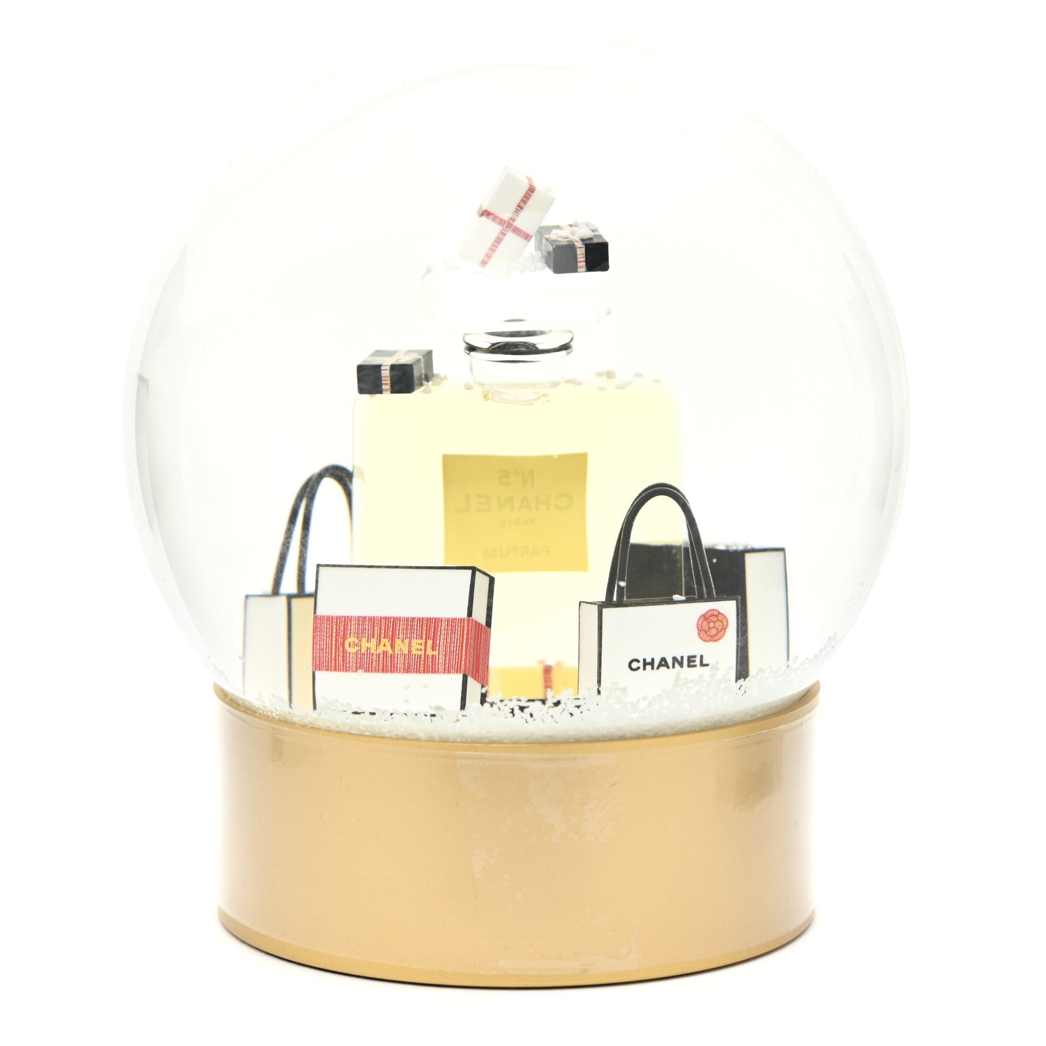 Chanel Glass N°5 Perfume Bottle Snow Globe Gold 2 of 4