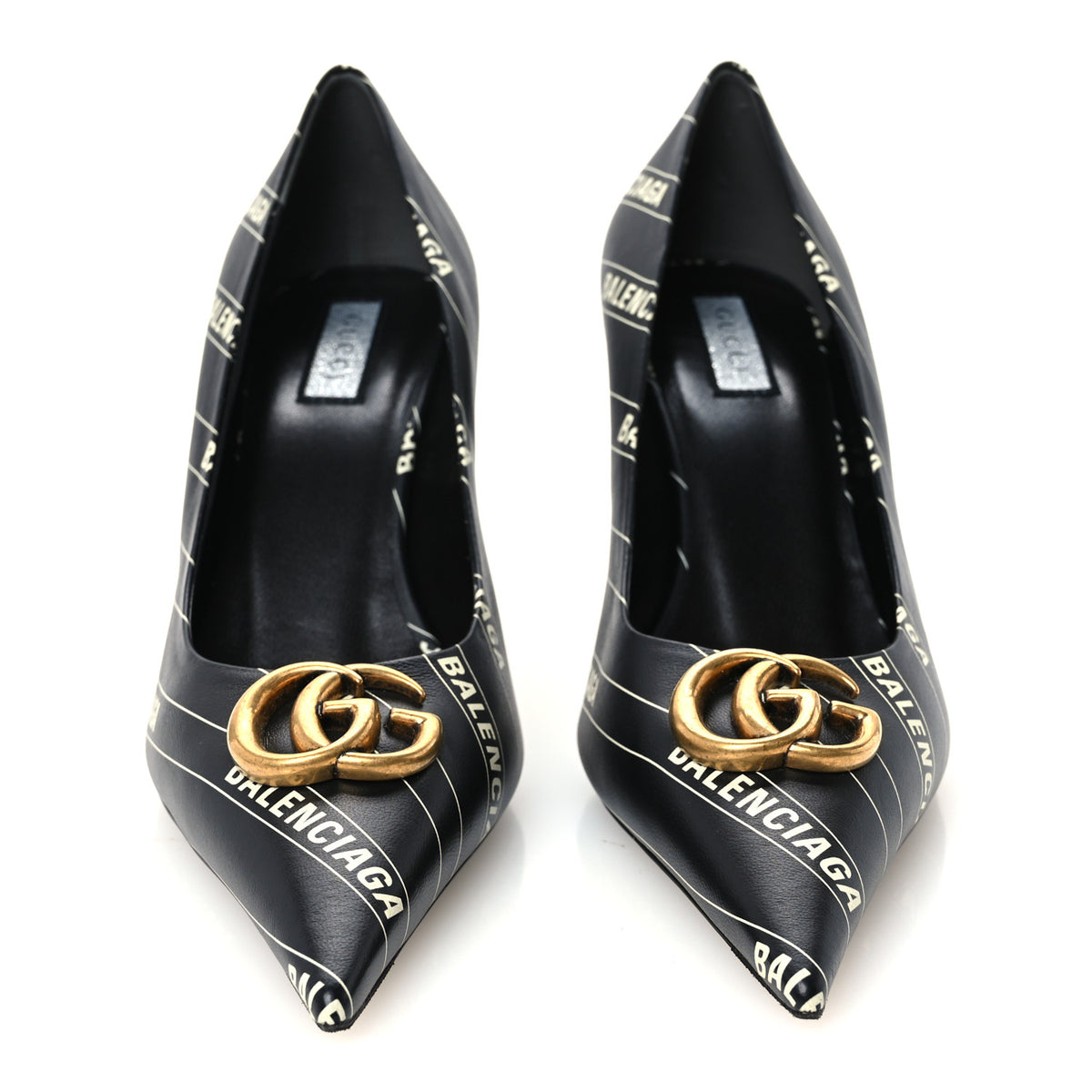 Balenciaga X Gucci Calfskin Logo Print Knife 80mm Pumps 37.5 Black 3 of 10