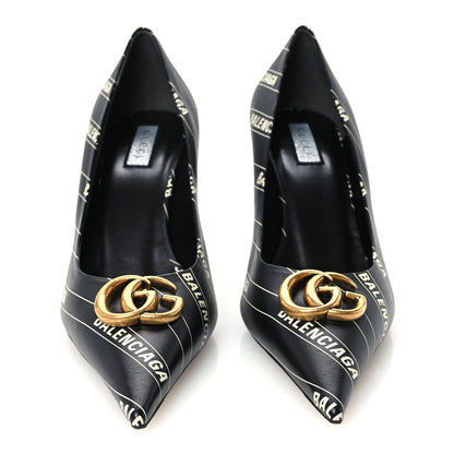 Balenciaga X Gucci Calfskin Logo Print Knife 80mm Pumps 37.5 Black 3 of 10