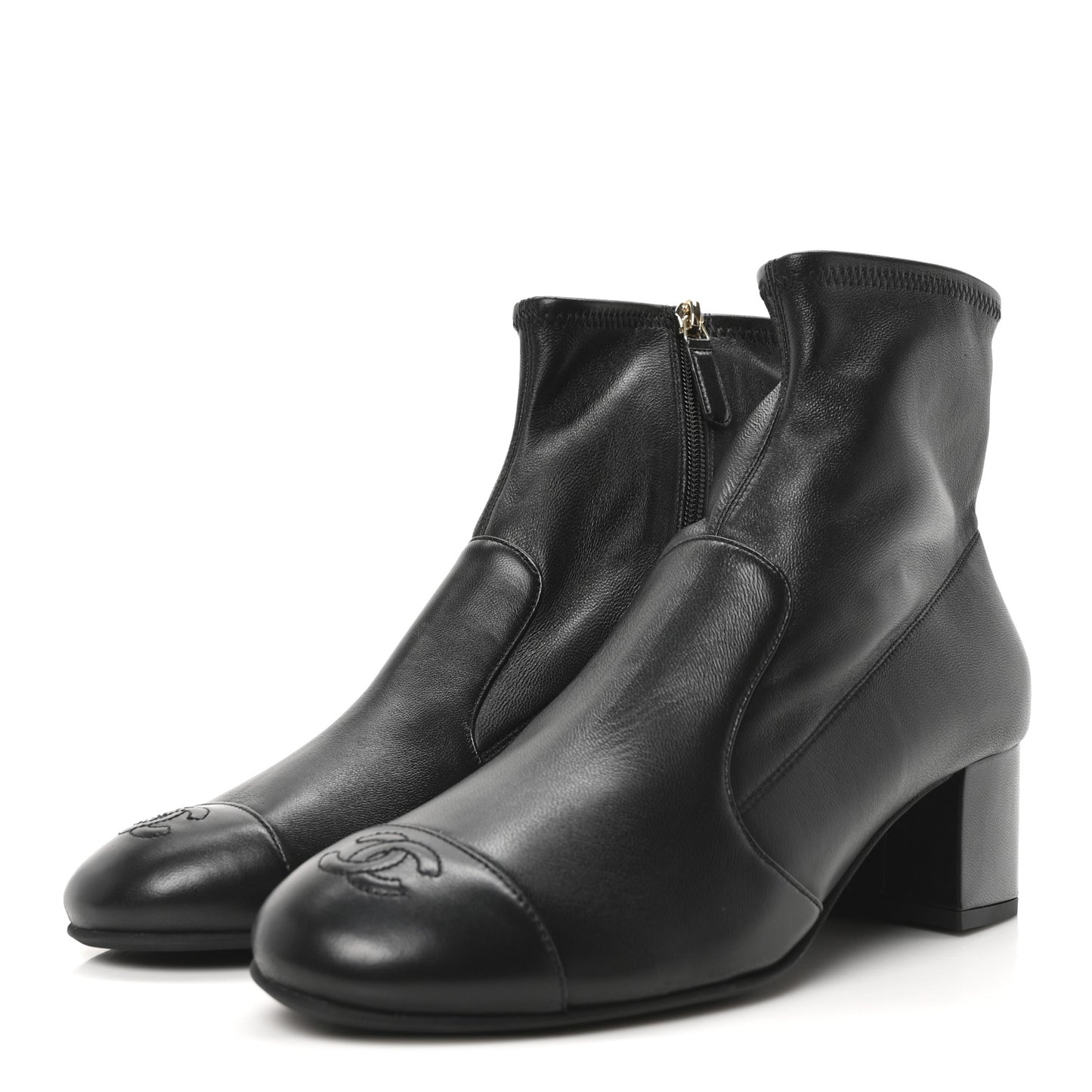 Stretch Lambskin Cap Toe CC Short Boots 41 Black