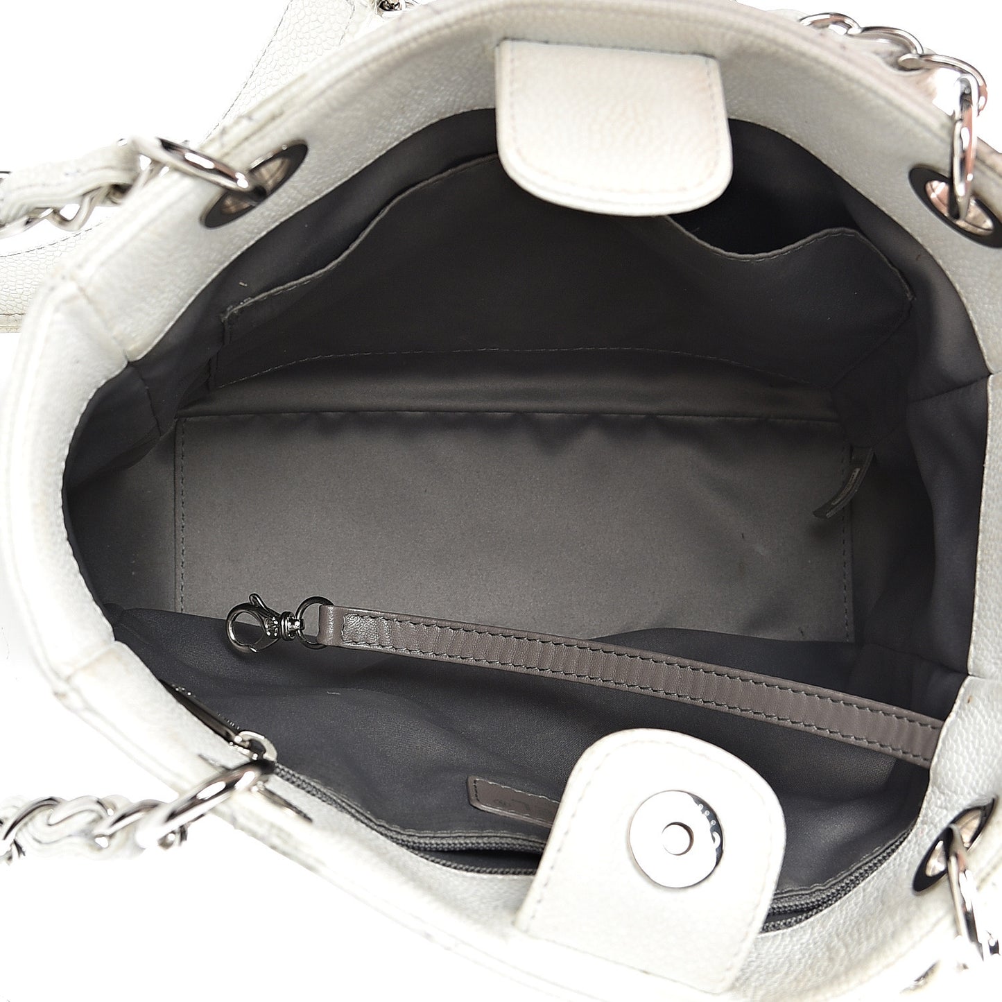 Caviar Quilted Petit Shopping Tote PST White