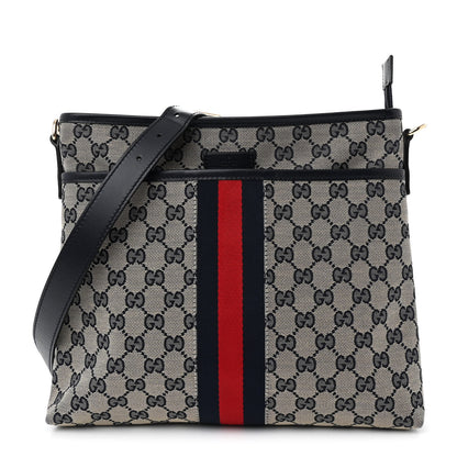 Gucci GG Supreme Monogram Web Flat Messenger Bag Navy 1 of 11