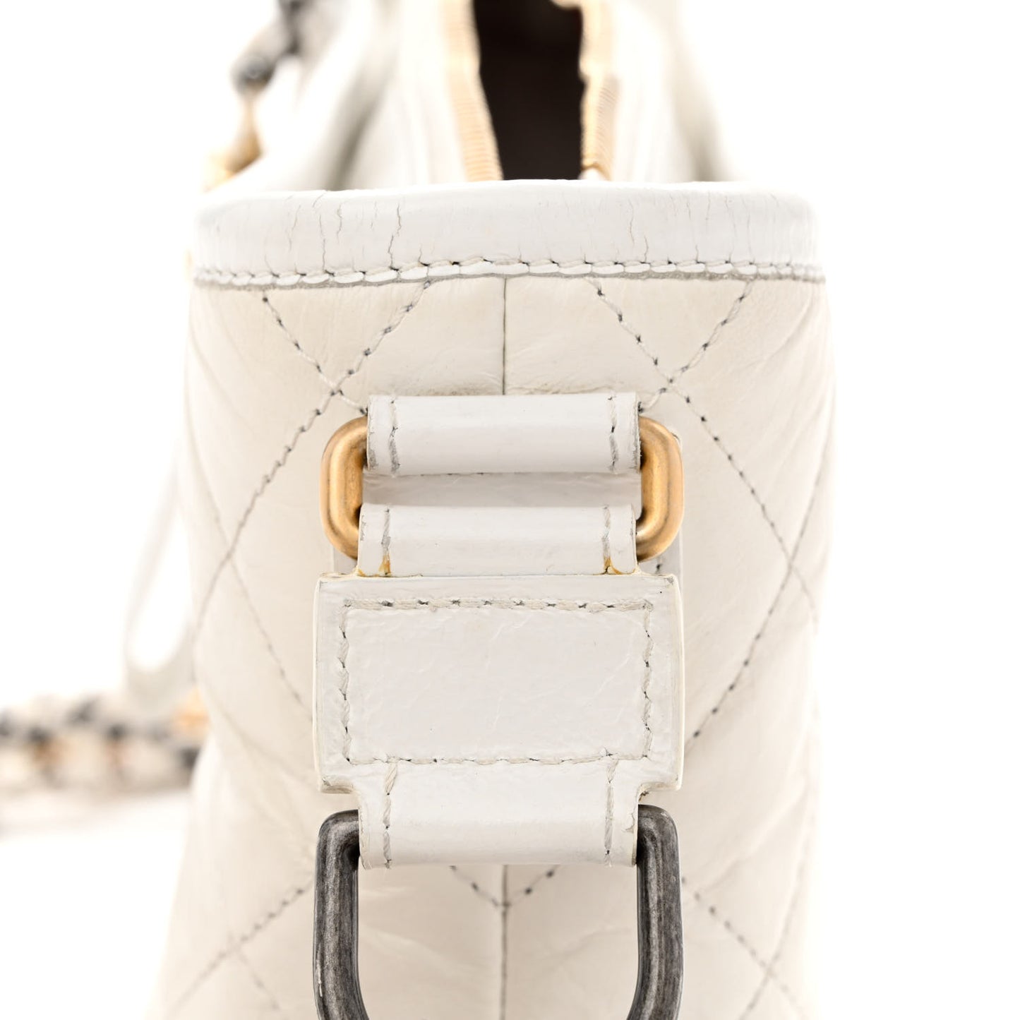 Aged Calfskin Quilted Small Gabrielle Hobo White